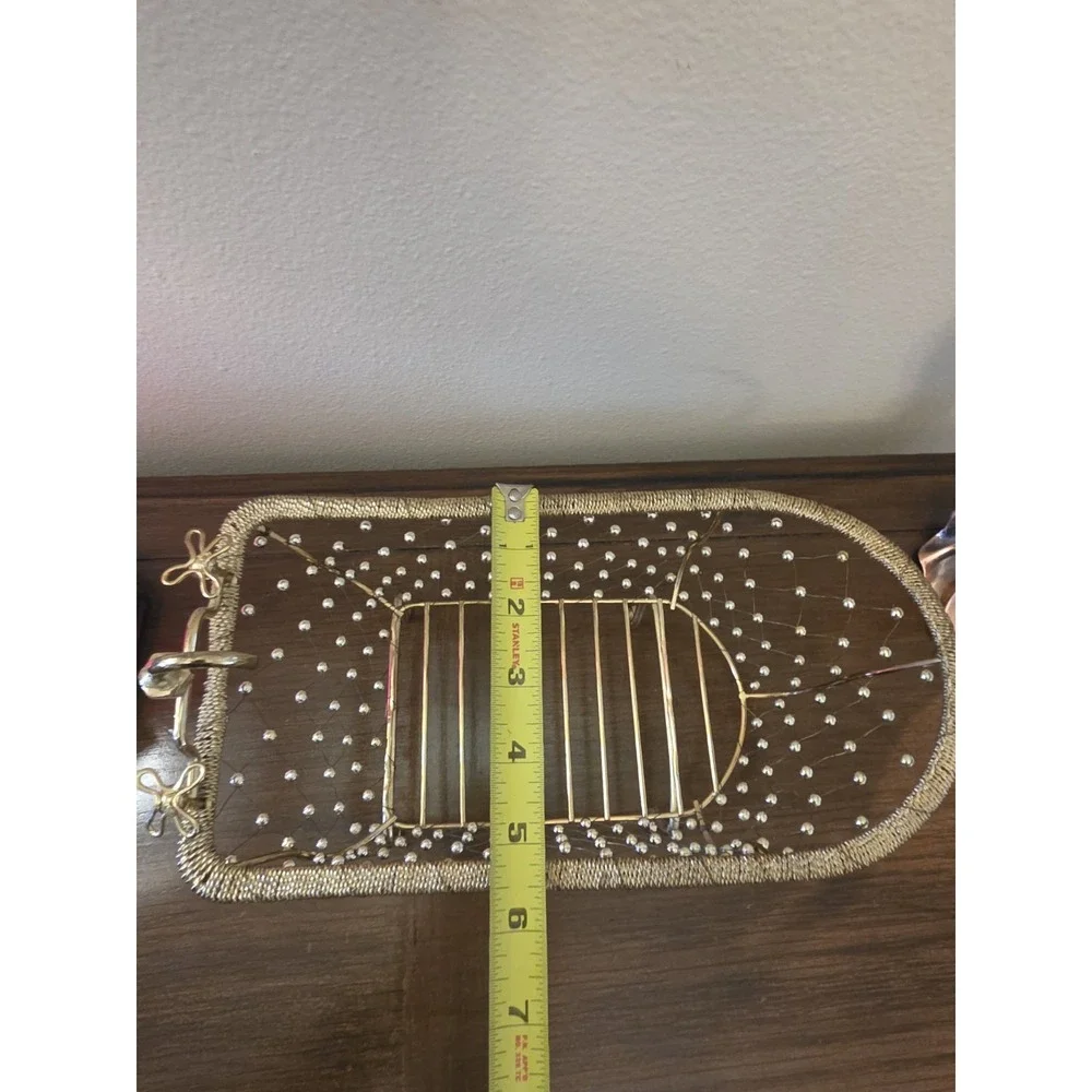 Gold Wire Beaded Clawfoot Bathtub Basket Bathroom Vanity Caddy Towel Soap Holder